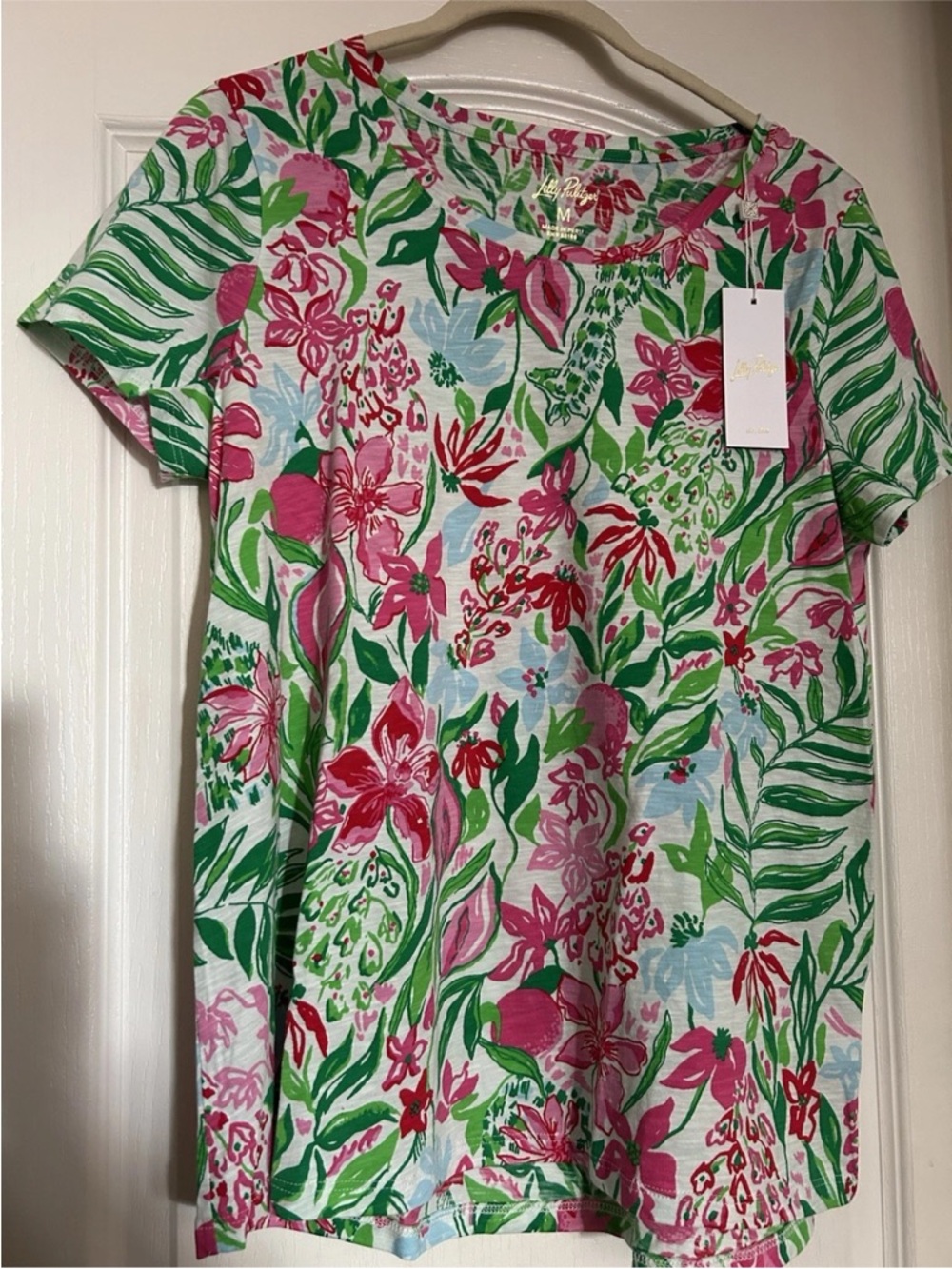New Lilly Pulitzer Etta Tee Shirt Top Multi Glowing Gardens Medium NWT